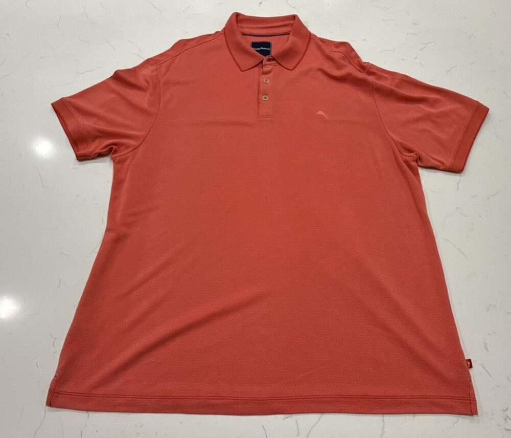 Tommy Bahama Polo Shirt Size XXL Coral Short Sleeve Textured
